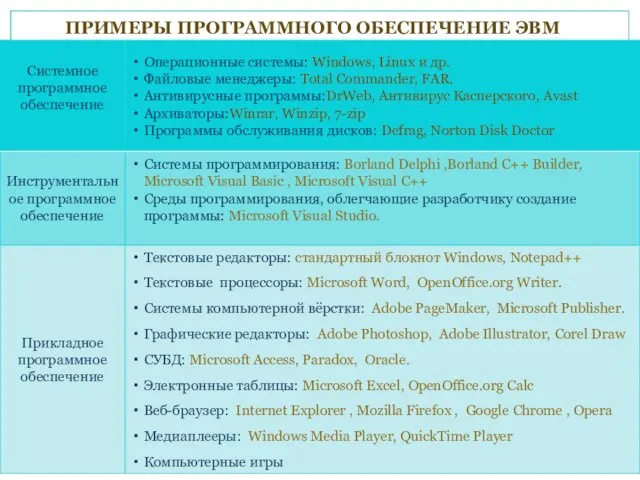 ПРИМЕРЫ ПРОГРАММНОГО ОБЕСПЕЧЕНИЕ ЭВМ