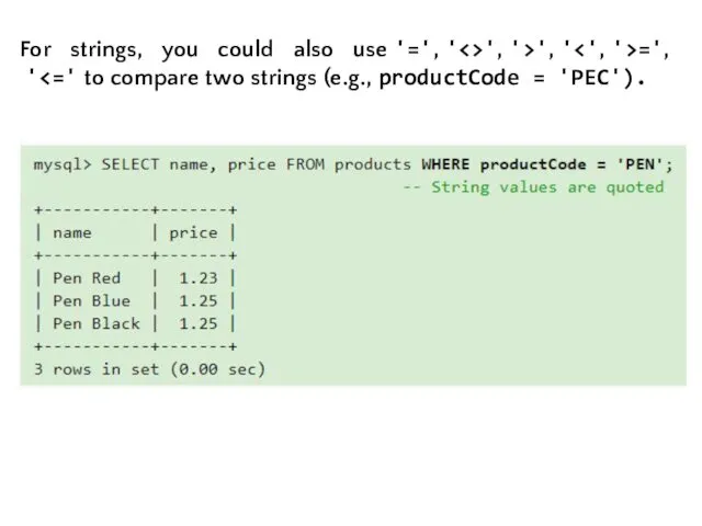 For strings, you could also use '=', ' ', '>', ' =', '