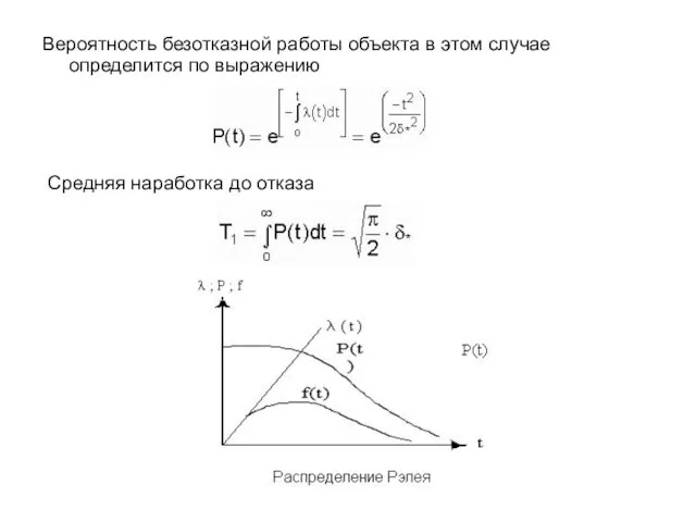 Вероятность безотказной работы объекта в этом случае определится по выражению Средняя наработка до отказа