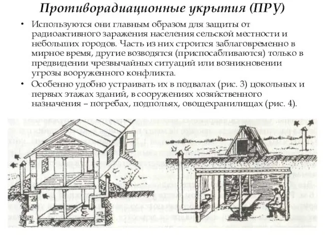 Противорадиационные укрытия (ПРУ) Используются они главным образом для защиты от радиоактивного