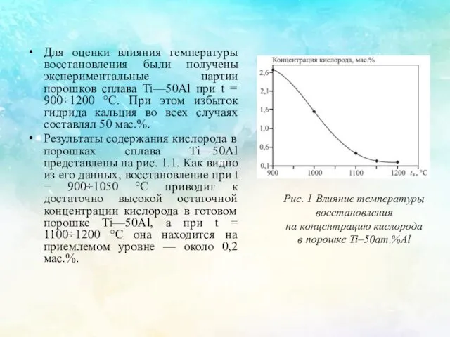 Для оценки влияния температуры восстановления были получены экспериментальные партии порошков сплава