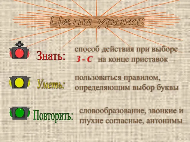 Знать: Уметь: Повторить: Цели урока: способ действия при выборе на конце