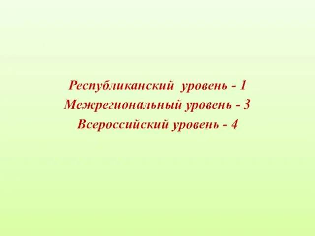 Республиканский уровень - 1 Межрегиональный уровень - 3 Всероссийский уровень - 4