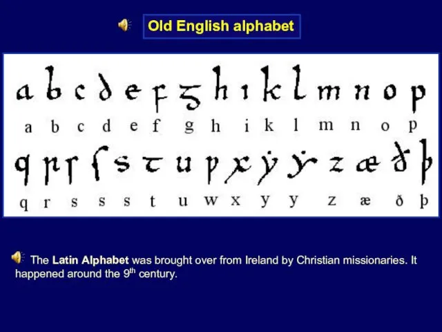 Old English alphabet The Latin Alphabet was brought over from Ireland