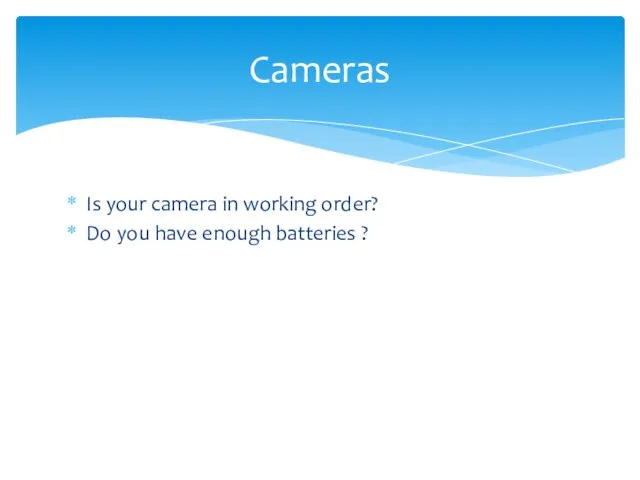 Is your camera in working order? Do you have enough batteries ? Cameras