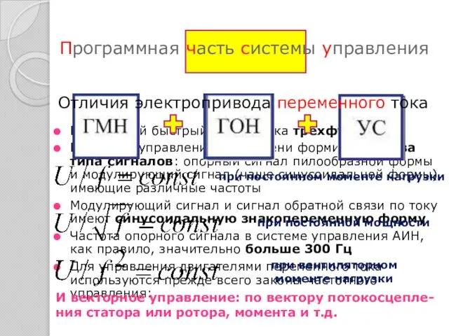 Программная часть системы управления Внутренний быстрый контур тока трехфазный В системе