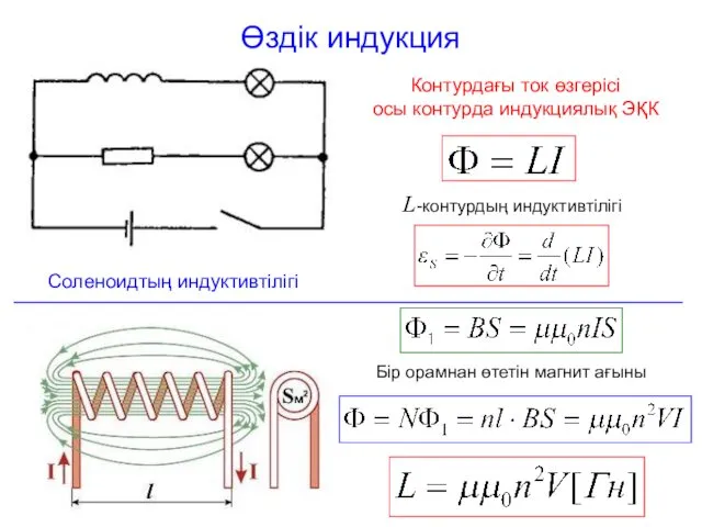 Өздік индукция Контурдағы ток өзгерісі осы контурда индукциялық ЭҚК L-контурдың индуктивтілігі