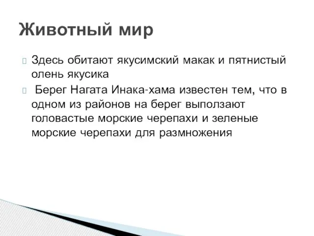 Здесь обитают якусимский макак и пятнистый олень якусика Берег Нагата Инака-хама