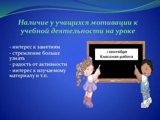 Наличие у учащихся мотивации к учебной деятельности на уроке - интерес