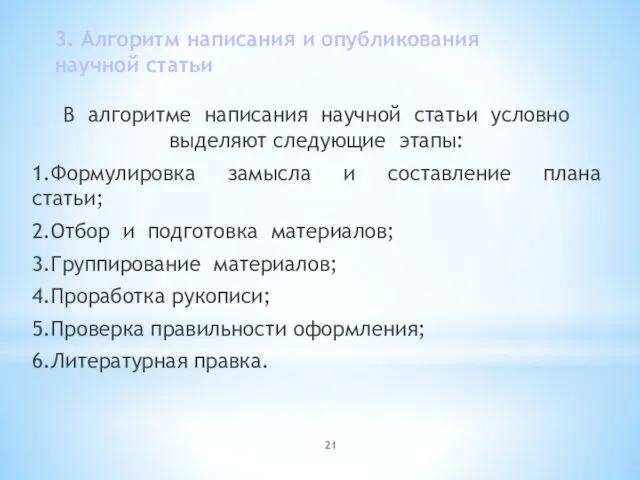 3. Алгоритм написания и опубликования научной статьи В алгоритме написания научной