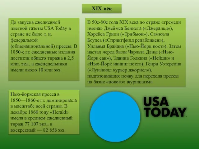 XIX век До запуска ежедневной цветной газеты USA Today в стране