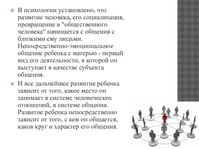 В психологии установлено, что развитие человека, его социализация, превращение в "общественного