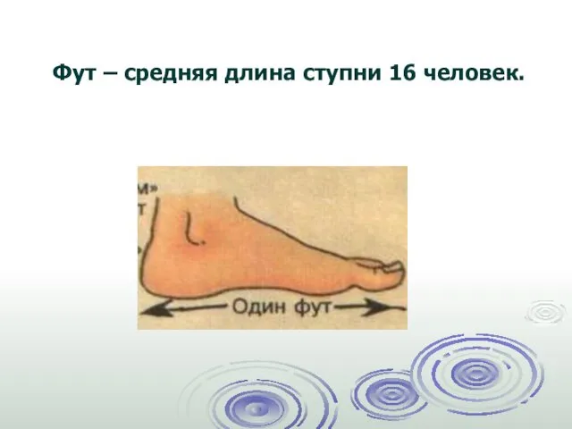 Фут – средняя длина ступни 16 человек.