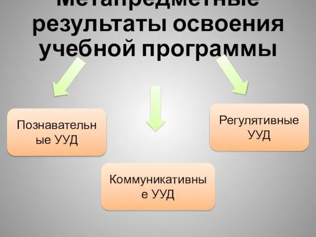 Метапредметные результаты освоения учебной программы Познавательные УУД Коммуникативные УУД Регулятивные УУД