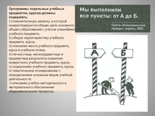 Программы отдельных учебных предметов, курсов должны содержать: 1) пояснительную записку, в