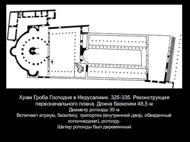 Храм Гроба Господня в Иерусалиме. 325-335. Реконструкция первоначального плана. Длина базилики