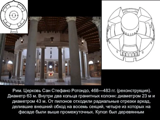 Рим. Церковь Сан Стефано Ротондо, 468—483 гг. (реконструкция). Диаметр 63 м.