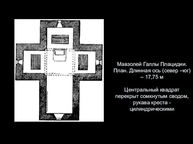 Мавзолей Галлы Плацидии. План. Длинная ось (север –юг) – 17,75 м