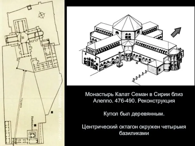 Монастырь Калат Семан в Сирии близ Алеппо. 476-490. Реконструкция Купол был