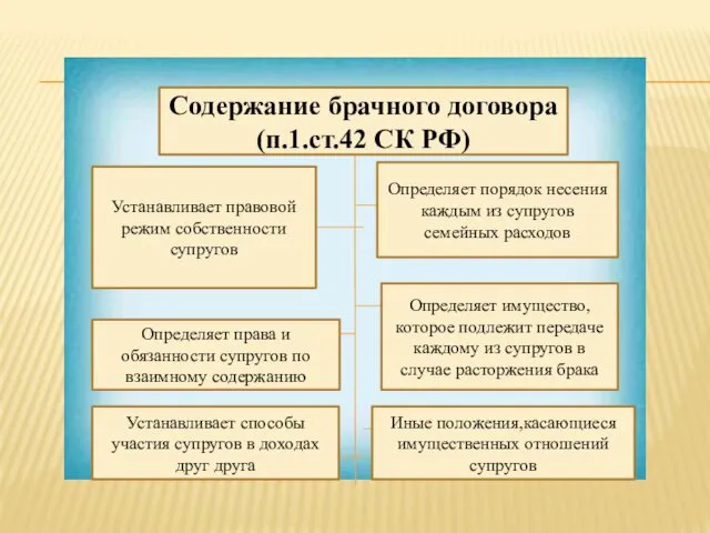 Содержание брачного договора (п.1.ст.42 СК РФ) Определяет порядок несения каждым из