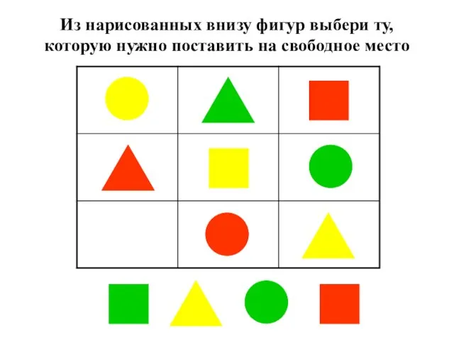 Из нарисованных внизу фигур выбери ту, которую нужно поставить на свободное место