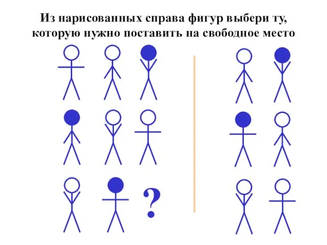 Из нарисованных справа фигур выбери ту, которую нужно поставить на свободное место ?