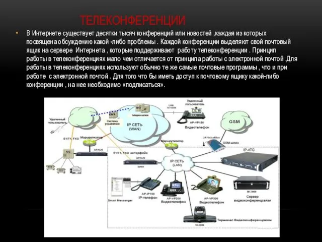 ТЕЛЕКОНФЕРЕНЦИИ В Интернете существует десятки тысяч конференций или новостей ,каждая из