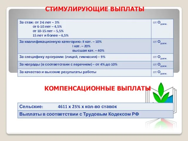 СТИМУЛИРУЮЩИЕ ВЫПЛАТЫ КОМПЕНСАЦИОННЫЕ ВЫПЛАТЫ