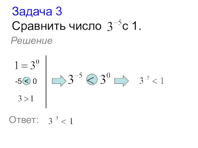 Задача 3 Сравнить число с 1. Решение -5 Ответ: