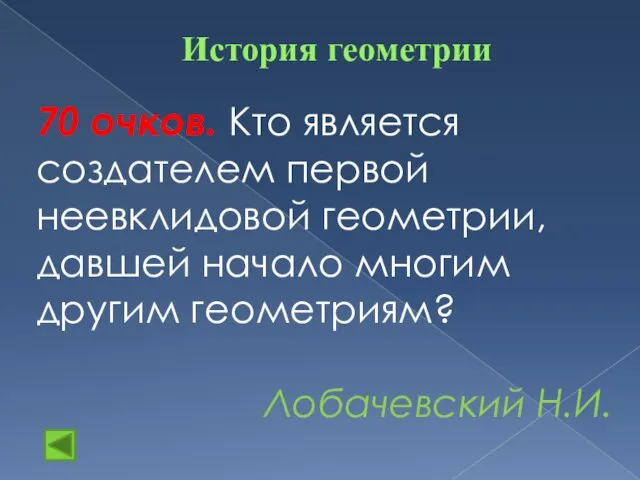 История геометрии 70 очков. Кто является создателем первой неевклидовой геометрии, давшей