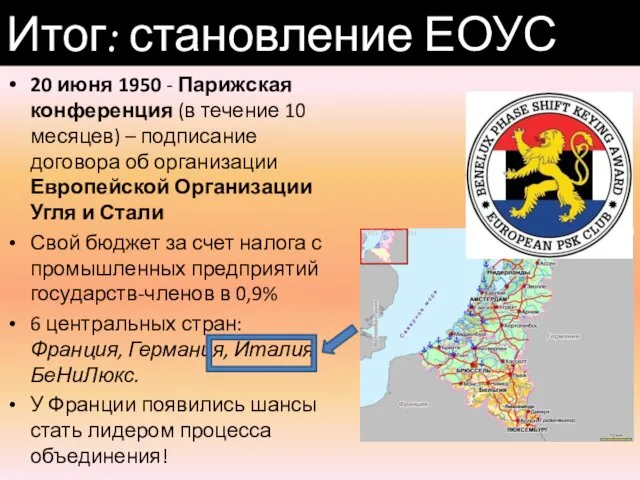 20 июня 1950 - Парижская конференция (в течение 10 месяцев) –