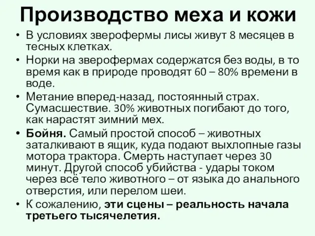 В условиях зверофермы лисы живут 8 месяцев в тесных клетках. Норки