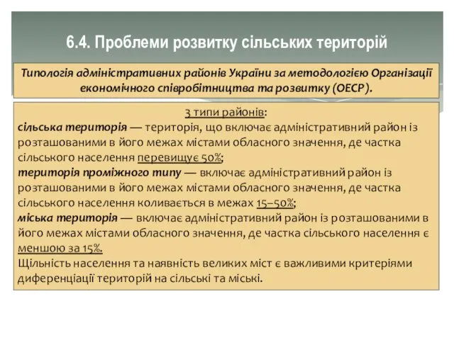 6.4. Проблеми розвитку сільських територій Типологія адміністративних районів України за методологією