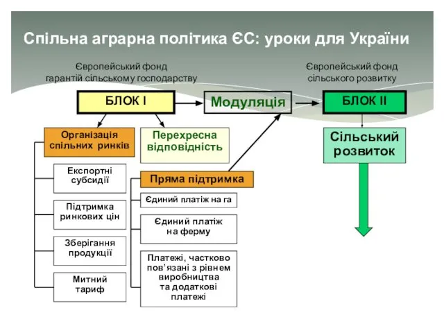 Спільна аграрна політика ЄС: уроки для України Європейський фонд гарантій сільському господарству Європейський фонд сільського розвитку