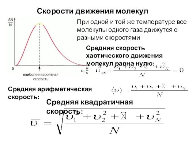 Скорости движения молекул При одной и той же температуре все молекулы