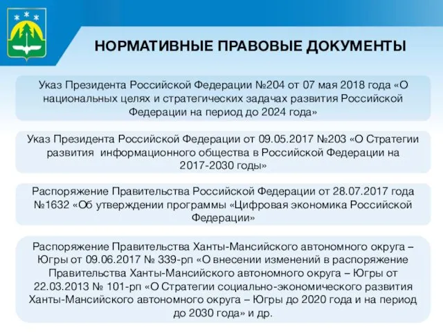 НОРМАТИВНЫЕ ПРАВОВЫЕ ДОКУМЕНТЫ Указ Президента Российской Федерации №204 от 07 мая