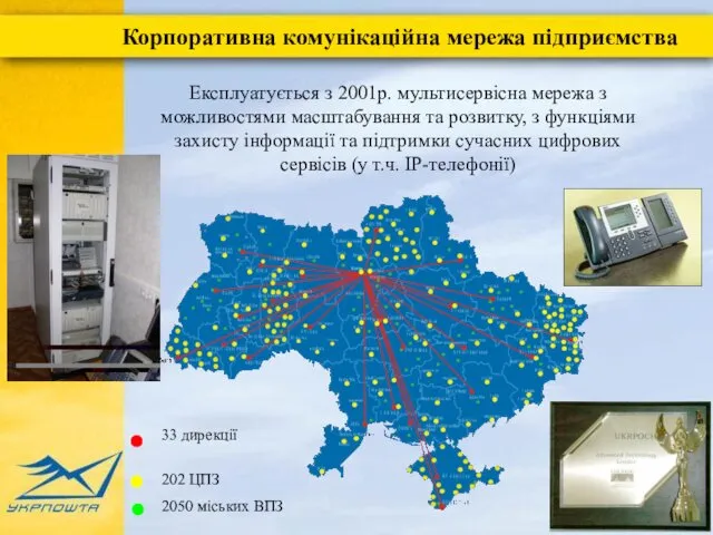 Експлуатується з 2001р. мультисервісна мережа з можливостями масштабування та розвитку, з