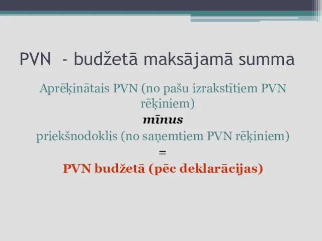 PVN - budžetā maksājamā summa Aprēķinātais PVN (no pašu izrakstītiem PVN