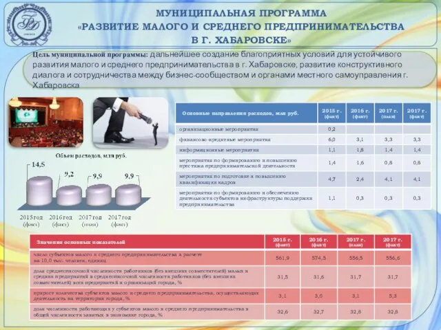 МУНИЦИПАЛЬНАЯ ПРОГРАММА «РАЗВИТИЕ МАЛОГО И СРЕДНЕГО ПРЕДПРИНИМАТЕЛЬСТВА В Г. ХАБАРОВСКЕ» Цель