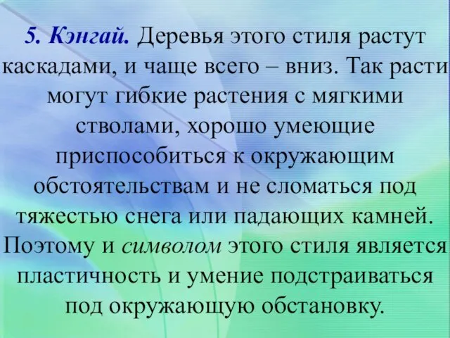 5. Кэнгай. Деревья этого стиля растут каскадами, и чаще всего –