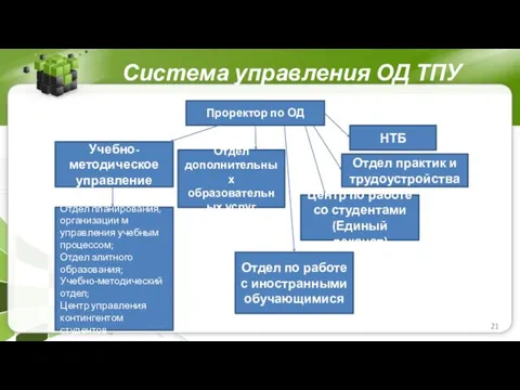 Система управления ОД ТПУ Проректор по ОД Учебно- методическое управление Отдел