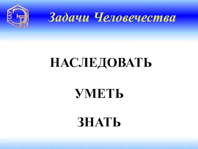 УМЕТЬ Задачи Человечества НАСЛЕДОВАТЬ ЗНАТЬ