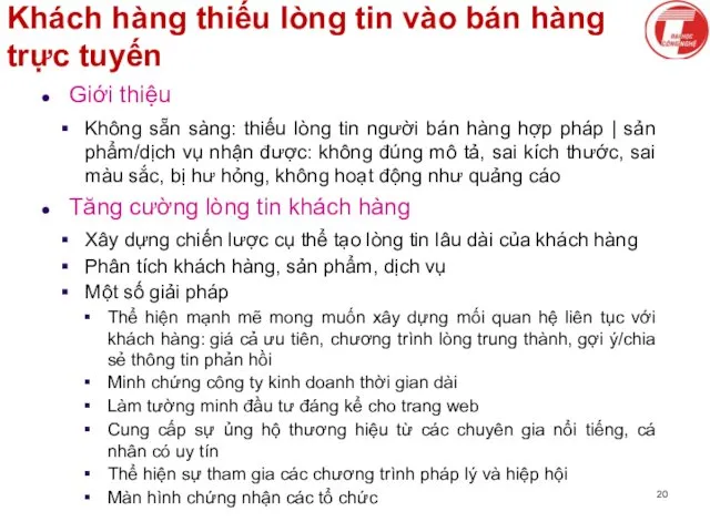 Khách hàng thiếu lòng tin vào bán hàng trực tuyến Giới