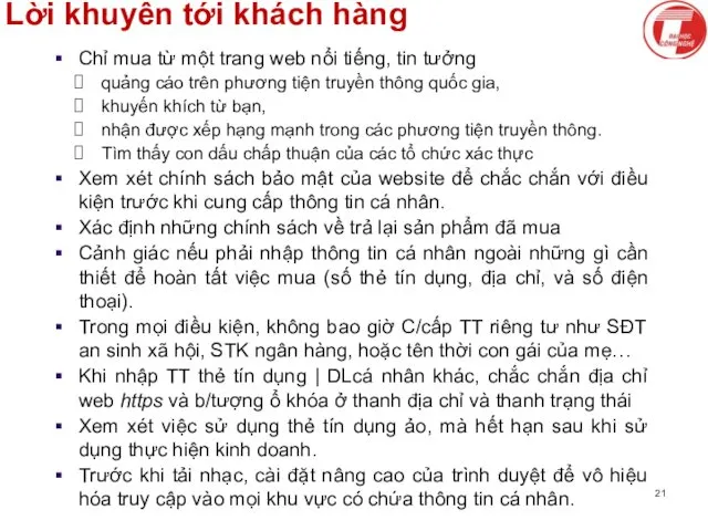 Lời khuyên tới khách hàng Chỉ mua từ một trang web