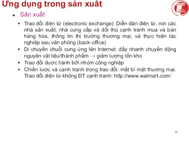 Ứng dụng trong sản xuất Sản xuất Trao đổi điện tử