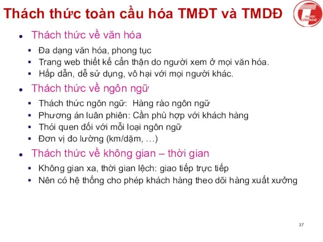 Thách thức toàn cầu hóa TMĐT và TMDĐ Thách thức về