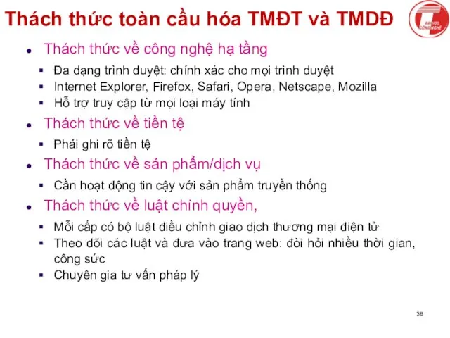 Thách thức toàn cầu hóa TMĐT và TMDĐ Thách thức về