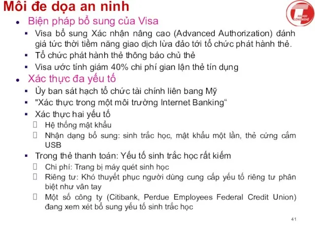 Mối đe dọa an ninh Biện pháp bổ sung của Visa