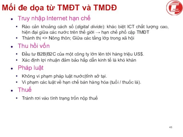Mối đe dọa từ TMĐT và TMDĐ Truy nhập Internet hạn
