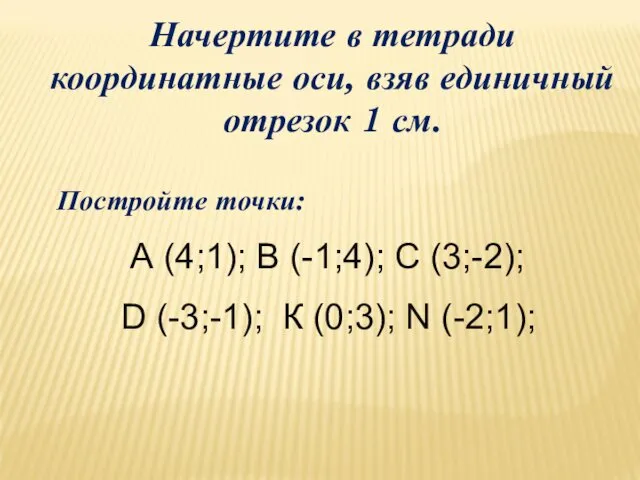 Постройте точки: А (4;1); В (-1;4); С (3;-2); D (-3;-1); К